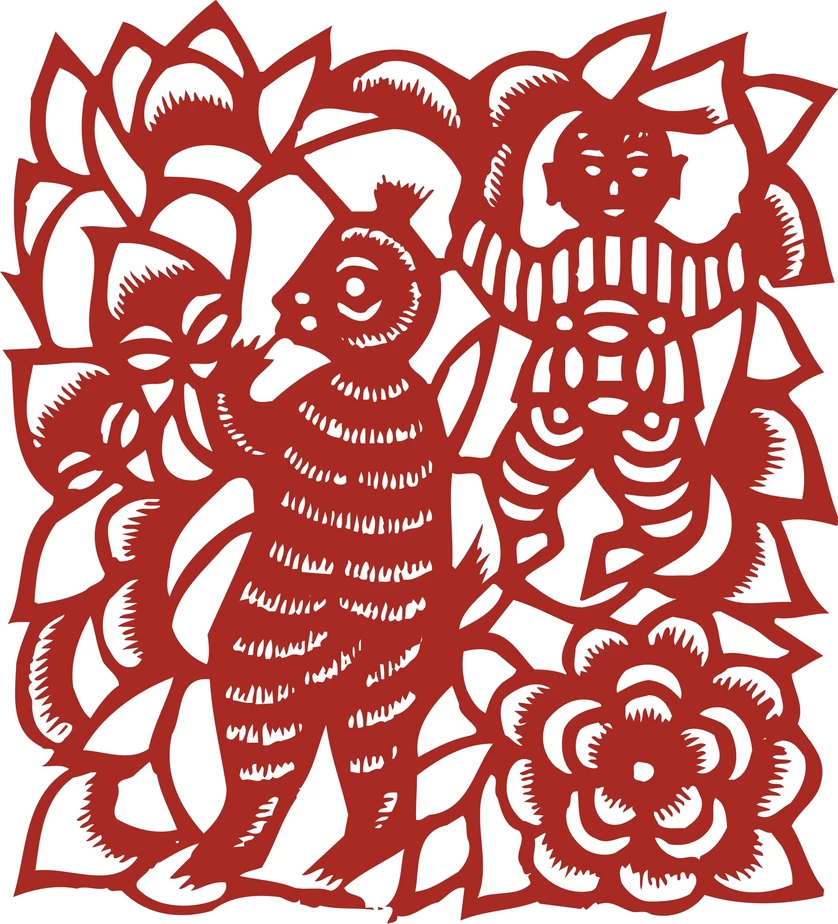 中国风中式传统喜庆民俗人物动物窗花剪纸插画边框AI矢量PNG素材【1623】